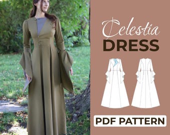 Patrón de costura para vestido largo de manga larga / Disfraz de hada para cosplay / Patrón + instrucciones ilustradas detalladas / XXS - 7XL / A0, A4 y carta de EE. UU.