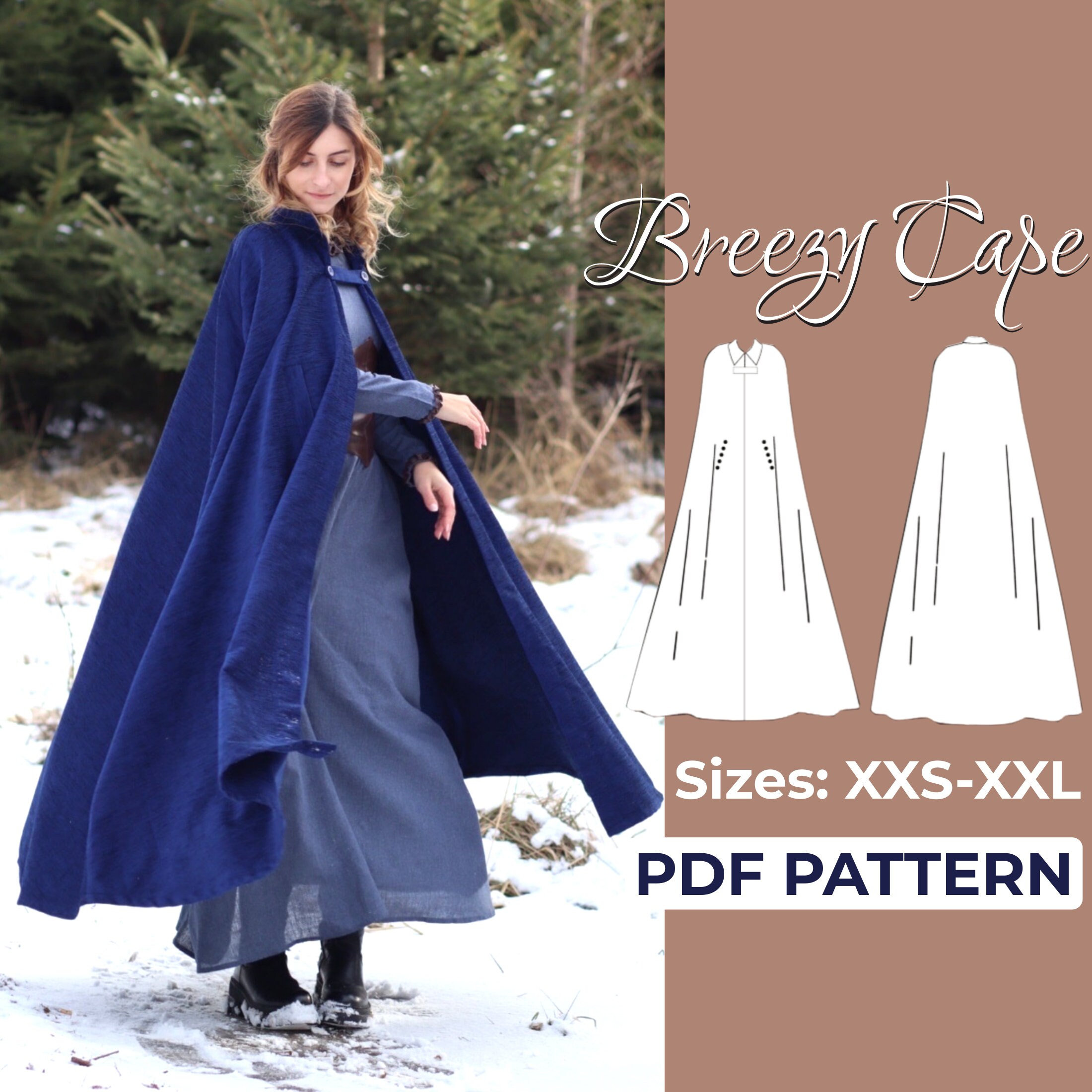 Cloak With Collar Sewing Pattern, Fantasy Capelet Costume, Elven