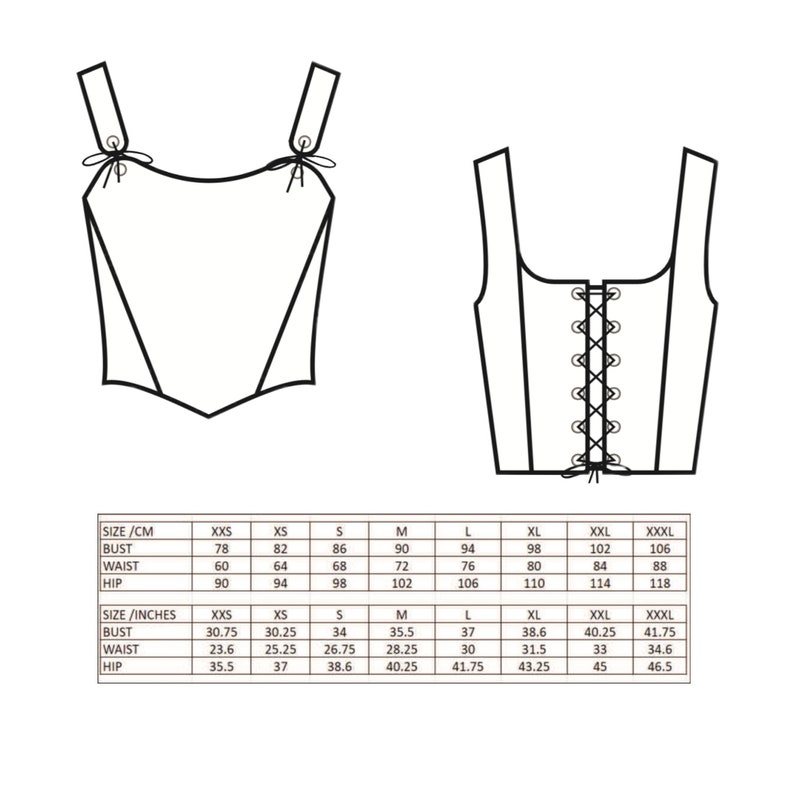Mönster för korsetttopp | Bustiertopp med snörning | Mönster + detaljerad illustrationsinstruktion | XXS - XXXL | A0, A4 och US-Letter bild 6