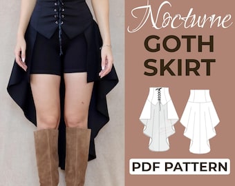 Modello di cucito per gonna alta e bassa / Gonna vittoriana con lacci / Modello + istruzioni illustrate dettagliate / XXS - 7XL / A0, A4 e US-Letter