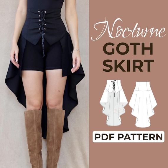 High Low Skirt Sewing Pattern | Lace Up Victorian Skirt | Pattern + Detailed Illustrated Instruction | XXS - 7XL | A0, A4 & US-Letter