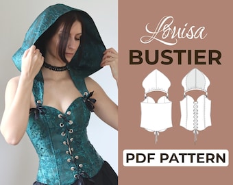 Modello di cucito per top bustier con cappuccio / Modello di corsetto Ren Faire / Modello + istruzioni illustrate dettagliate / XXS - 7XL / A0, A4 e US-Letter