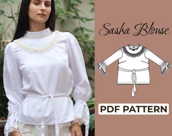 Victorian Blouse Sewing Pattern | Long Sleeve Blouse | Pattern + Detailed Illustration Instruction | XXS - XXXL | A0, A4 & US-Letter