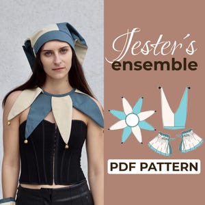 Patrón de costura para disfraz de bufón / Traje de cosplay de la Feria del Renacimiento / Patrón + instrucciones ilustradas detalladas / XXS - 7XL / A0, A4 y carta estadounidense