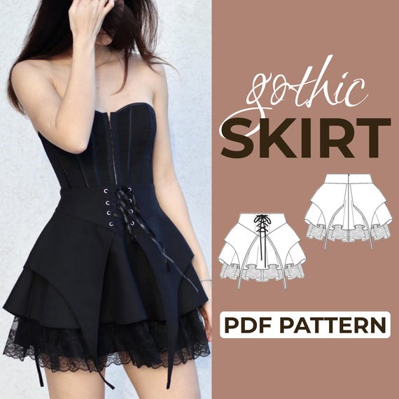 Gothic Skirt Sewing Pattern | Steampunk Short Skirt | Pattern + Detailed Illustrated Instruction | XXS - 7XL | A0, A4 & US Letter