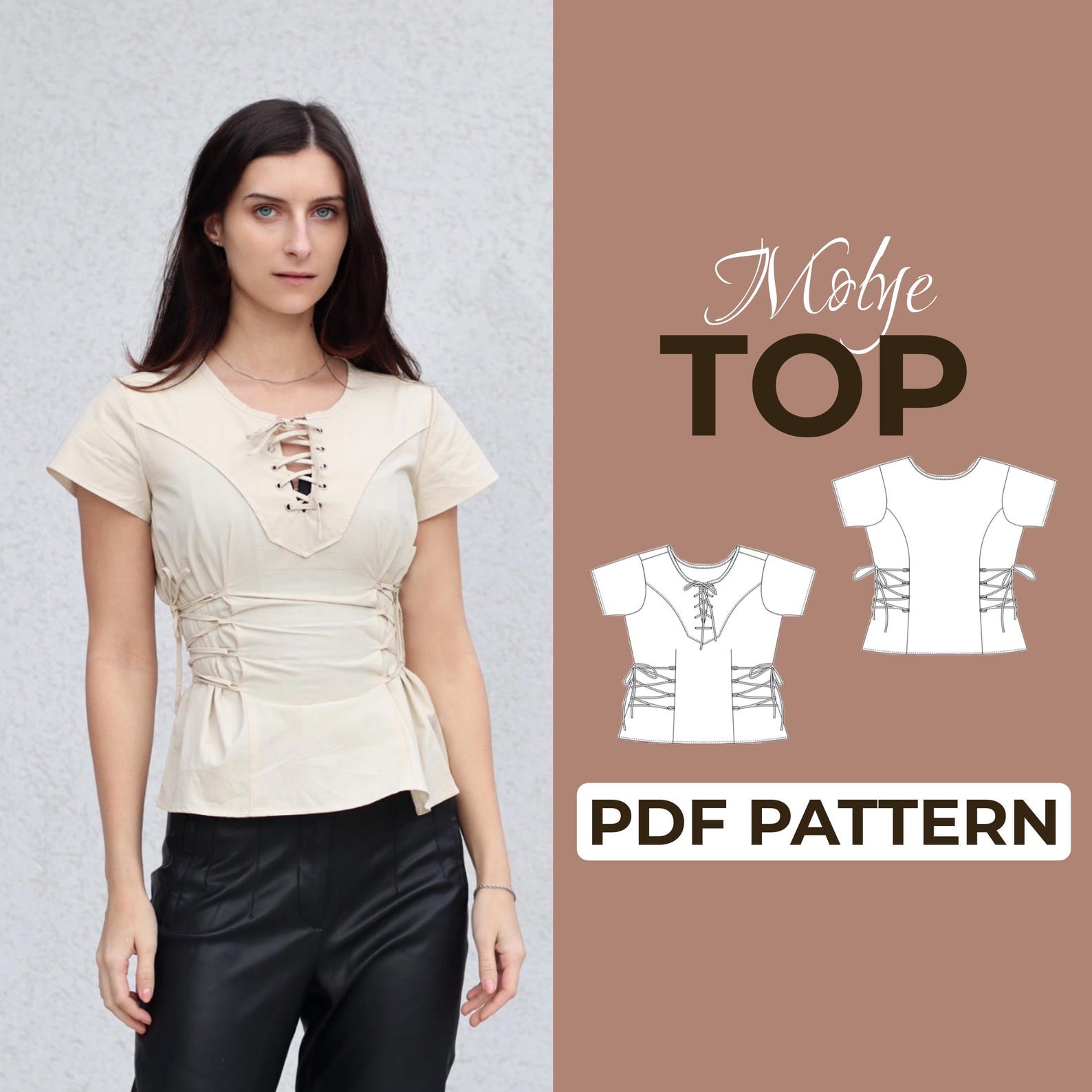 Tie Top Sewing Pattern | Boho Blouse Pattern | Peplum Top | Pattern ...