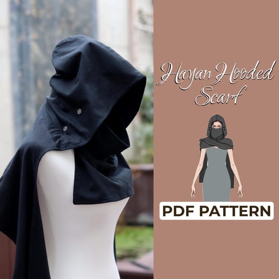 Hooded Scarf Sewing Pattern | Head Scarf Cosplay Costume | Pattern + Detailed Illustration Instruction | XXS - 7XL | A0, A4 & US-Letter