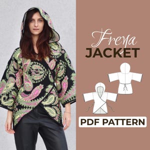 Patrón de costura para chaqueta kimono con capucha / Bata kimono japonesa / Patrón + instrucciones ilustradas detalladas / XXS - 7XL / A0, A4 y carta estadounidense