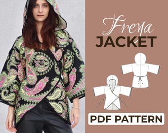 Hooded Kimono Jacket Sewing Pattern | Japanese Kimono Robe | Pattern + Detailed Illustrated Instruction | XXS - 7XL | A0, A4 & US-Letter
