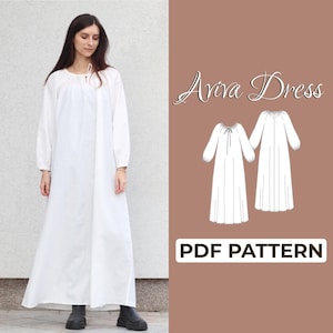 Patrón de costura para vestido campesino / Vestido largo estilo Regencia / Patrón + Instrucciones ilustradas detalladas / XXS - 7XL / A0, A4 y Carta de EE. UU.