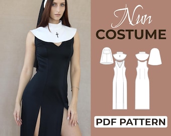 Modello di cucito per costume da suora e cosplay / Abito con spacco alto / Modello + istruzioni illustrate dettagliate / XXS - 7XL / A0, A4 e US Letter