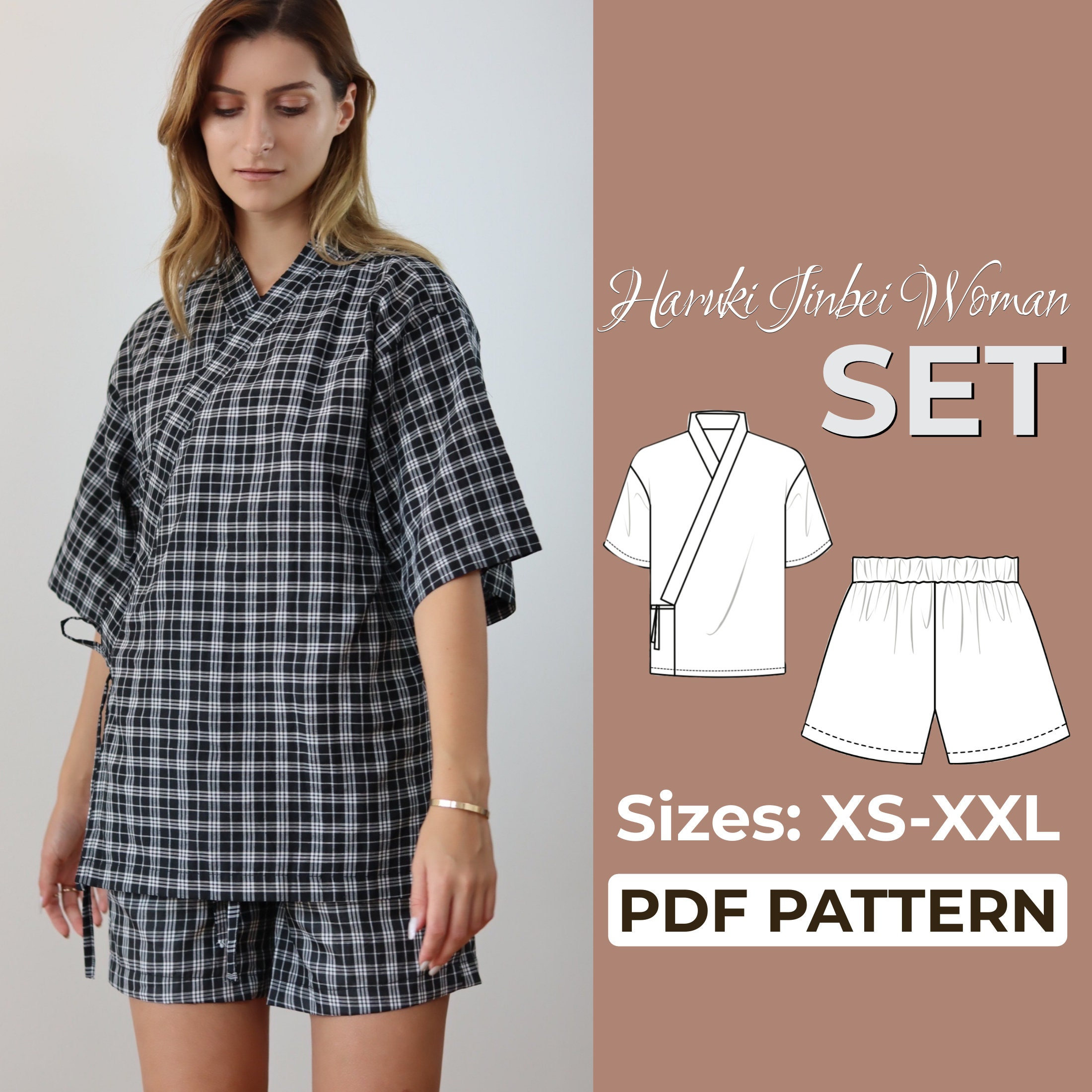 Jinbei Shirt + Shorts Sewing Pattern | Japanese Kimono Set | Pattern + Detailed Illustration Instruction | XXS - XXL | A0, A4 & US-Letter