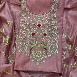 Indian Salwar Kameez Hand Embroidery Gotta Patti Zardozi Work Punjabi Salwar Suit Women Wedding Party Wear Cotton Kurti Dupatta, Custom Size