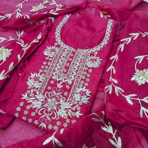Rani Pink Salwar kameez Hand Gotta Patti Work Indian Suits Women Punjabi Suit Wedding Dress Partywear Kurta Suit Dress Custom Plus Size