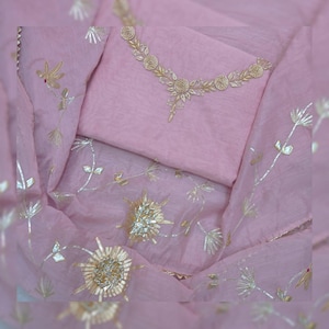 Pink Salwar Kameez Gotta Patti Work Zardozi And Pear, Straight Kurta Dupatta, Diwali Gift, Christmas gift, Custom Size Listing Wedding Party