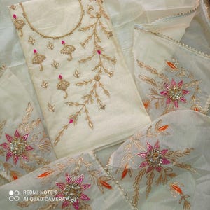 Indian Handmade White Salwar Kameez Designer Hand Gota Patti Embroidery Neck Work Punjabi Women Suit Wedding Party Kurti Dupatta Custom Size