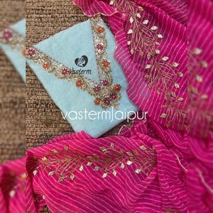 Salwar Kameez Designer Handmade Gotta Embroidery  Neck Work Punjabi Suit Women Indian Wedding Dress Partywear Kurti Pant Dupatta Custom Size