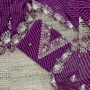 Georgette Leheriya Salwar Kameez mit handgefertigten Zardozi Arbeit Kurta Kurti Set 3-teilige vorgefertigte V-Ausschnitt indische Anzüge Party Festliches Geschenk