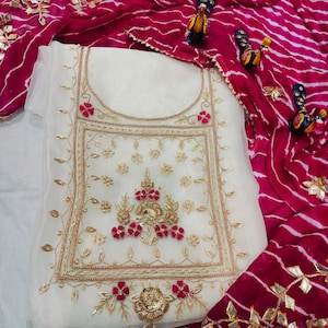 Indian Handmade White Color Heavy Embroidery Work Salwar Suit, Wedding Party Wear Organza Kurtis With Dupatta, It&#39;s Custom Size Listing