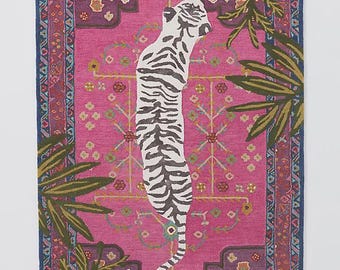 Anthropologie Bengal Tiger Pink Handmade Tufted Wool Area Rug For Bedroom Livingroom Office Kitchen Nursery Entryway modern Rug