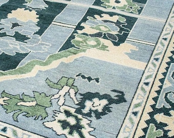 Serra Blue Modern Oushak Turkish Knot Handmade Knotted Woolen Area Rug For Bedroom Livingroom Office Oriental Rug