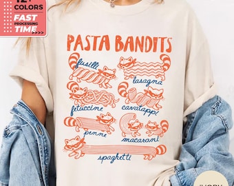 T-shirt Pasta Bandits Comfort Colors – T-shirt raton laveur rigolo, T-shirt pour les amoureux des pâtes, Haut « Panda Gourmand »