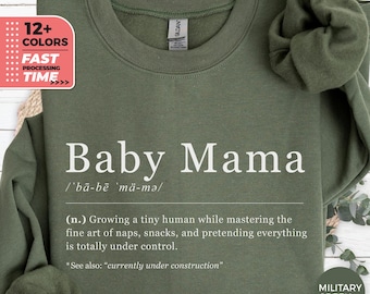 Felpa con definizione "Baby Mama" - Maglione divertente per la gravidanza, felpa con cappuccio per la futura mamma, regalo per la futura mamma