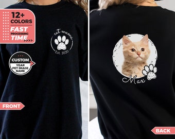 Individuelles Haustier-Sweatshirt mit personalisiertem Namen und Foto Ihrer Haustiere, Vorder- und Rückseite, Katzen- und Hundeliebhaber, individueller Hundepullover, Katzen-Mama-Geschenk