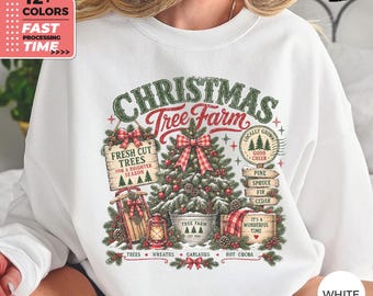 Felpa con albero di Natale - Maglione natalizio vintage, felpa con alberi appena tagliati, top rustico per le feste