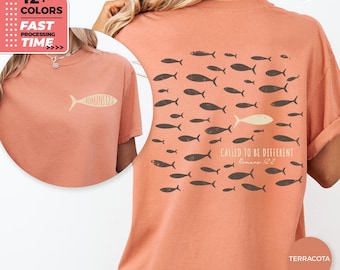 Called to Be Different T-Shirt – Romans 12:2 Christian Fish Design, Comfort Colors Shirt, Faith Graphic Tee, Sea Life, Tshirt Front & Back