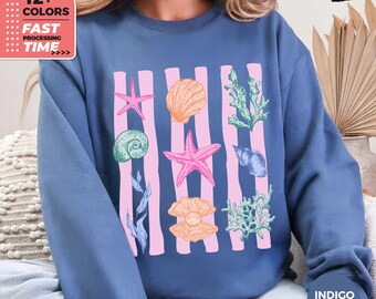 Coastal Seashells Sweatshirt – Beach Shells And Starfish Graphic Sweater