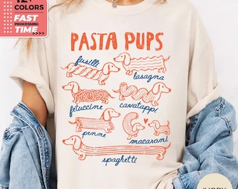 Maglietta Pasta Pups Comfort Colors – Maglietta divertente con bassotto, maglietta per amanti della pasta, maglietta per cani golosi