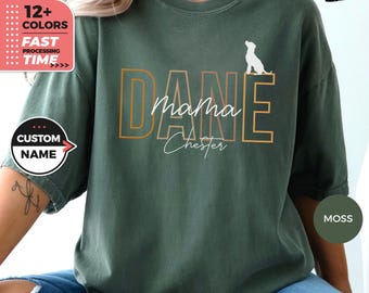 Custom Dog Mama T-Shirt, Personalized Great Dane Comfort Colors® Shirt, Great Dane Owner TShirt with Custom Name, Pet Lover Gift for Moms