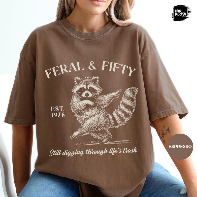 Feral & Fifty Comfort Colors T-Shirt, Funny Raccoon Tee, Turning 50 Humor Shirt, Sarcastic 50th Birthday Tee image 2