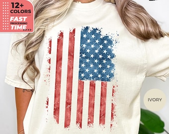 USA Watercolor Flag T-Shirt, 4th of July Comfort Colors® Shirt, Patriotic TShirt, Red White Blue Shirt, America Tee, Independence Day Gift