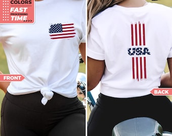 American Flag 4th of July Shirt, Independence Day T-Shirt, Patriotic TShirt for Woman, USA Memorial Day Gift, Front & Back, Freedom Shirt
