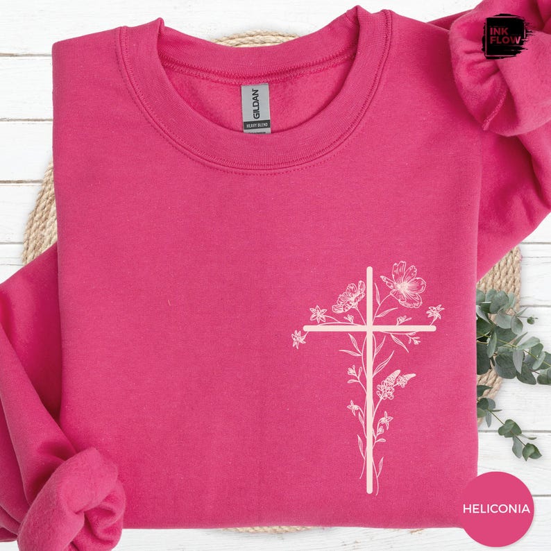 Floral Cross Christian Sweatshirt, Minimal Faith Sweater for Women, Cozy Jesus Pullover, Inspirational Bible Verse Gift, Religious Top image 15