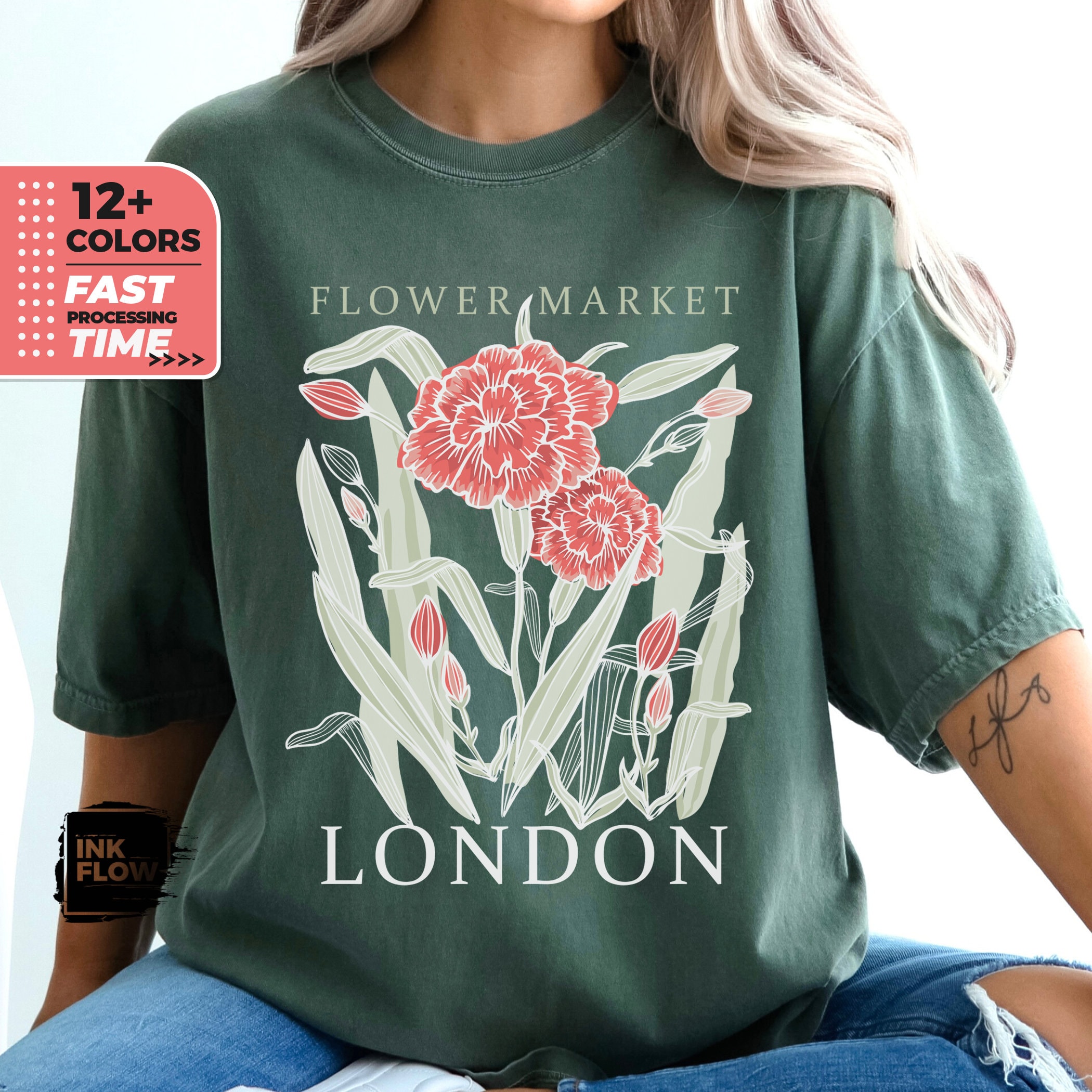 London Wildflowers T-shirt for Women, Flower Market Shirt, Floral
