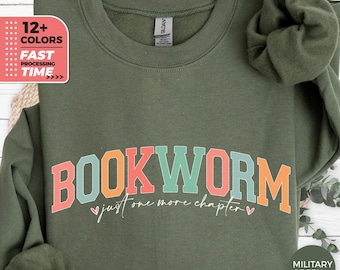 Bookworm Just One More Chapter Sweatshirt, Boho Book Sweater, Retro Reading Hoodie for Women, Librarian Literary Gift, Teacher Library Book