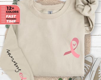 Krigare Bröstcancertröja för kvinnor, Rosa bandet, Bröstcancermedvetenhet, Överlevandetröja med present, Positivt stöd-tröja, Ärmgrafik