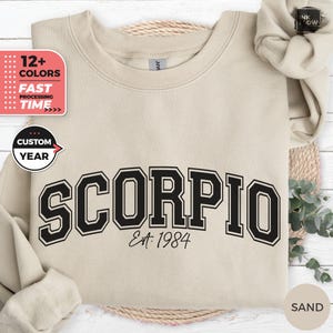 Custom Varsity Scorpio Sweatshirt, Personalized Gift, Zodiac Sweater, Astrology Hoodie, Scorpio Sign Sweater, Custom Horoscope, Gift for Her
