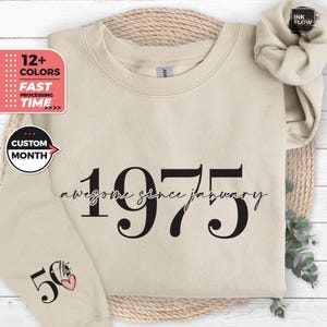 Custom 50th Birthday Sweatshirt, 1975 Birthday Gift, Custom Sleeve Hoodie, Fifties Bday For Wife, Classic 1975 Sweater, 50th Milestone Shirt