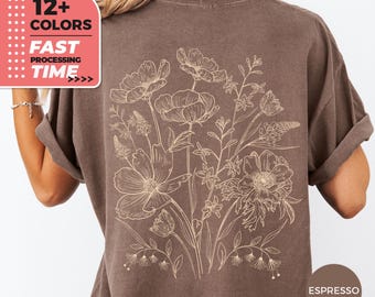 Vintage Pressed Flowers T-Shirt, Comfort Colors® Shirt, Boho Cottagecore TShirt, Botanical Wildflowers Gift, Nature Lover Shirt, Back Print