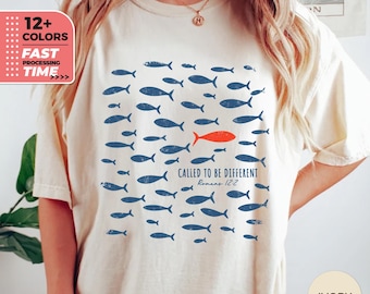 Called to Be Different Comfort Colors Christian T-Shirt – Romans 12:2 Religious Fish Design, Faith Graphic Shirt