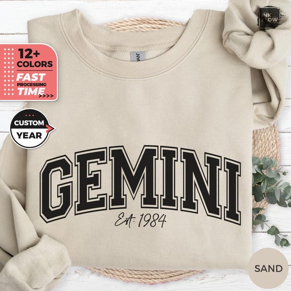 Custom Varsity Gemini Sweatshirt, Personalized Gift, Zodiac