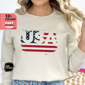 American Flag 4th of July Sweatshirt, Independence Day Hoodie, Patriotic Shirt for Women, USA Memorial Day Gift, Freedom Top, USA Flag
