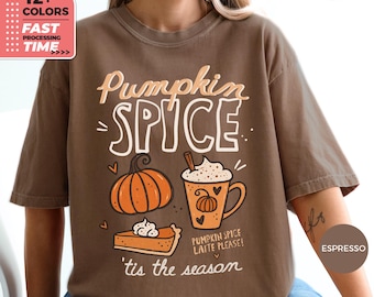 Maglietta Pumpkin Spice Comfort Colors – T-shirt autunnale, maglietta Pumpkin Spice Latte, top accogliente per l'autunno