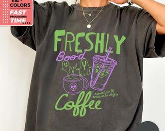 Freshly Boo'd Coffee Comfort Colors T-Shirt – Cute Halloween Coffee Ghost Graphic Tee