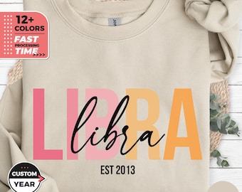Felpa personalizzata Bilancia, regalo di compleanno, felpa girocollo Bilancia, compleanno settembre ottobre, maglietta astrologica Bilancia, regalo astrologico Bilancia