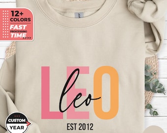 Sudadera Leo personalizada, sudadera de cumpleaños, sudadera de cuello redondo, camiseta de cumpleaños de julio y agosto, camiseta de astrología Leo, regalo de astrología Leo personalizado
